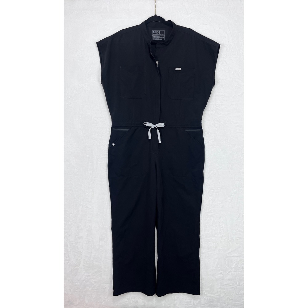FIGS Rafaela Wide-Leg Scrub Jumpsuit Women XXL/P Black Technical 9-Pocket